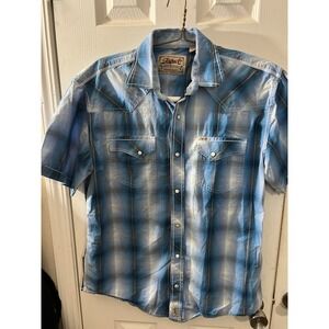 Rafter C Cowboy Collection Mens Large Pearl Snap Shirt Western Blue Paisley